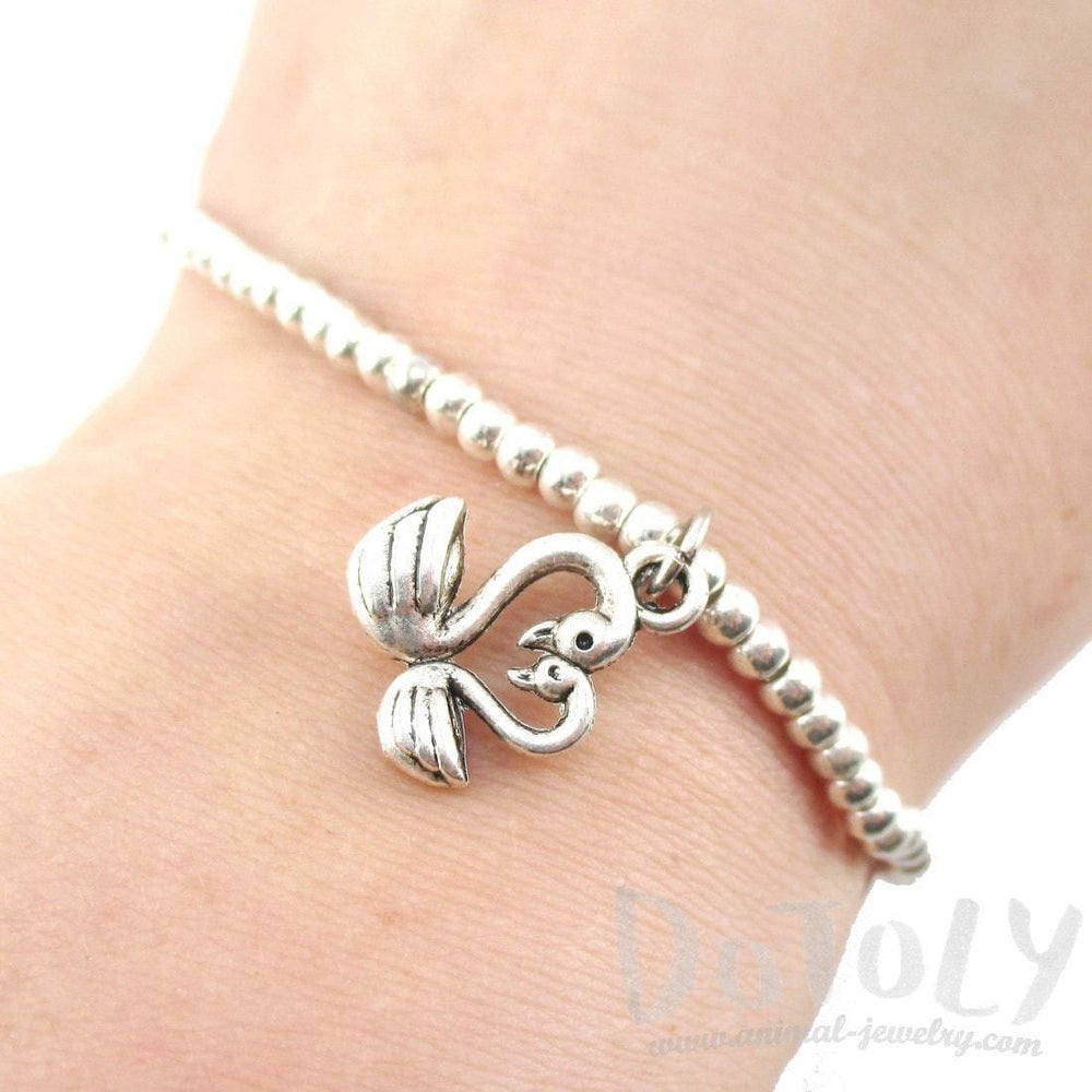 Minimal Beaded Stretchy Bracelet with Love Bird Swan Shaped Charm | DOTOLY | DOTOLY