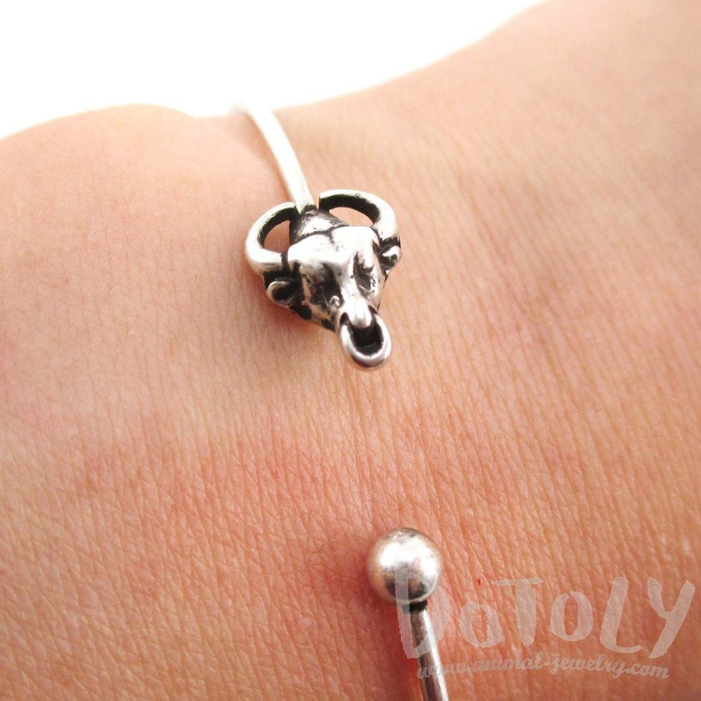 Minimal Bull Taurus Cow Charm Bangle Bracelet Cuff in Silver | Animal Jewelry | DOTOLY