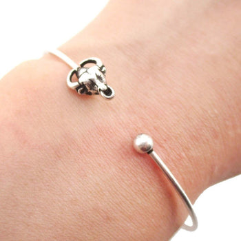 Minimal Bull Taurus Cow Charm Bangle Bracelet Cuff in Silver | Animal Jewelry | DOTOLY