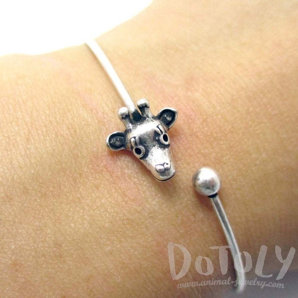 Minimal Giraffe Bangle Bracelet Cuff in Silver | Animal Jewelry | DOTOLY