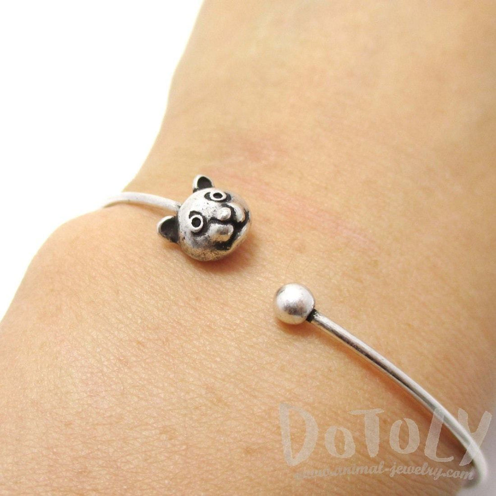 Minimal Panda Bear Charm Bangle Bracelet Cuff in Silver | Animal Jewelry | DOTOLY