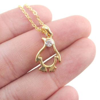 Minimal Penguin Outline Shaped Pendant Necklace in Gold
