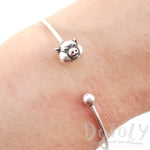 Minimal Piglet Pig Charm Bangle Bracelet Cuff in Silver | Animal Jewelry | DOTOLY