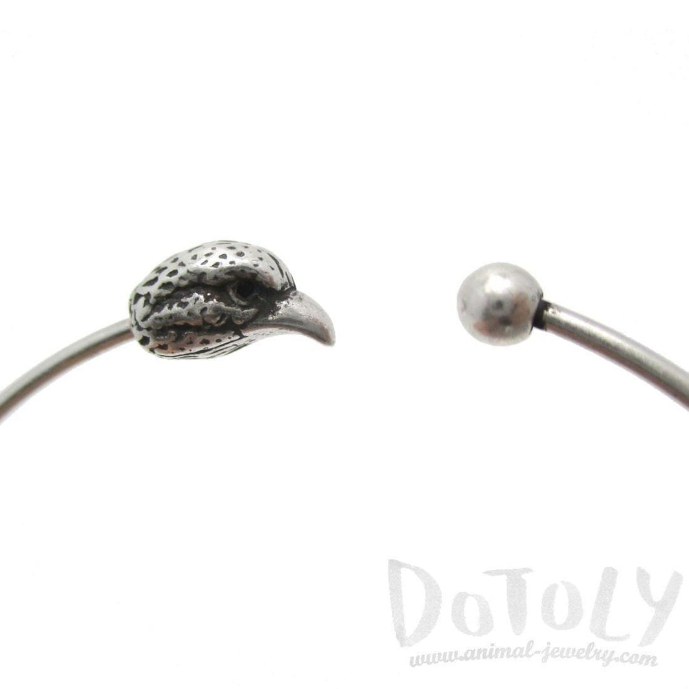 Minimal Raven Eagle Bird Charm Bangle Bracelet Cuff in Silver | Animal Jewelry | DOTOLY