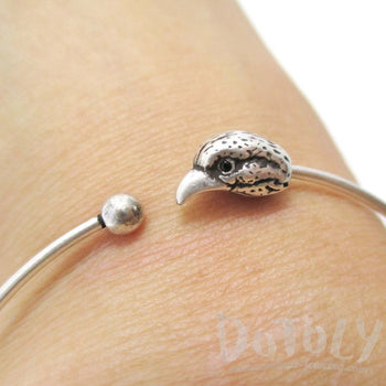 Minimal Raven Eagle Bird Charm Bangle Bracelet Cuff in Silver | Animal Jewelry | DOTOLY