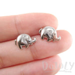 Minimal Round Elephant Shaped Stud Earrings in Silver | Animal Jewelry | DOTOLY