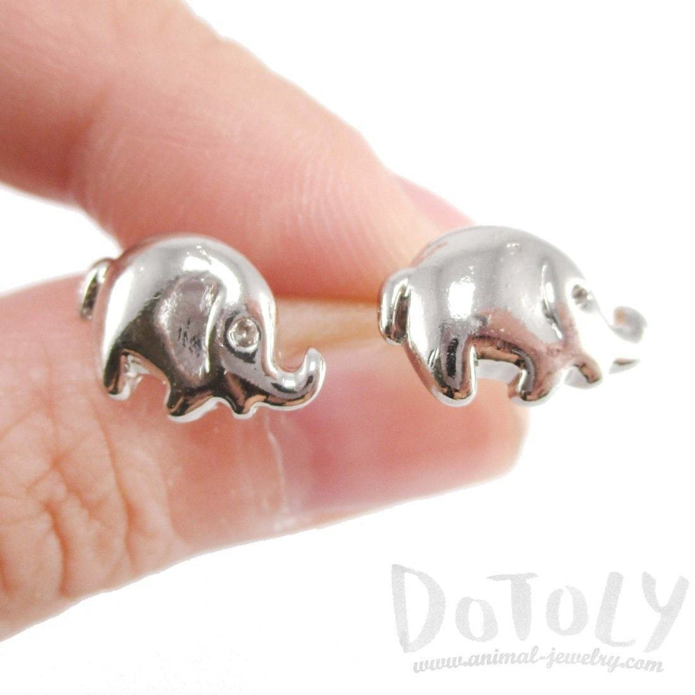 Minimal Round Elephant Shaped Stud Earrings in Silver | Animal Jewelry | DOTOLY