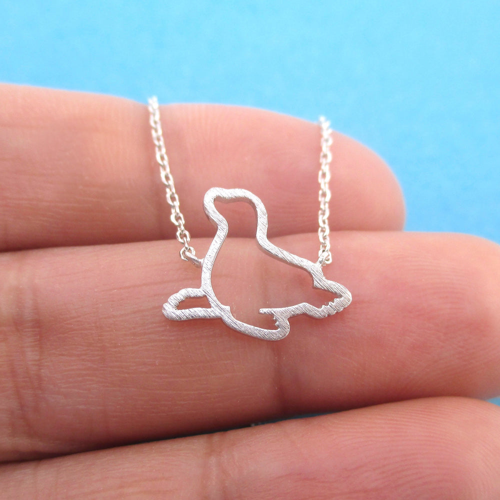 Minimal Sea Lion Seal Outline Shaped Charm Necklace in Silver or Rose Gold