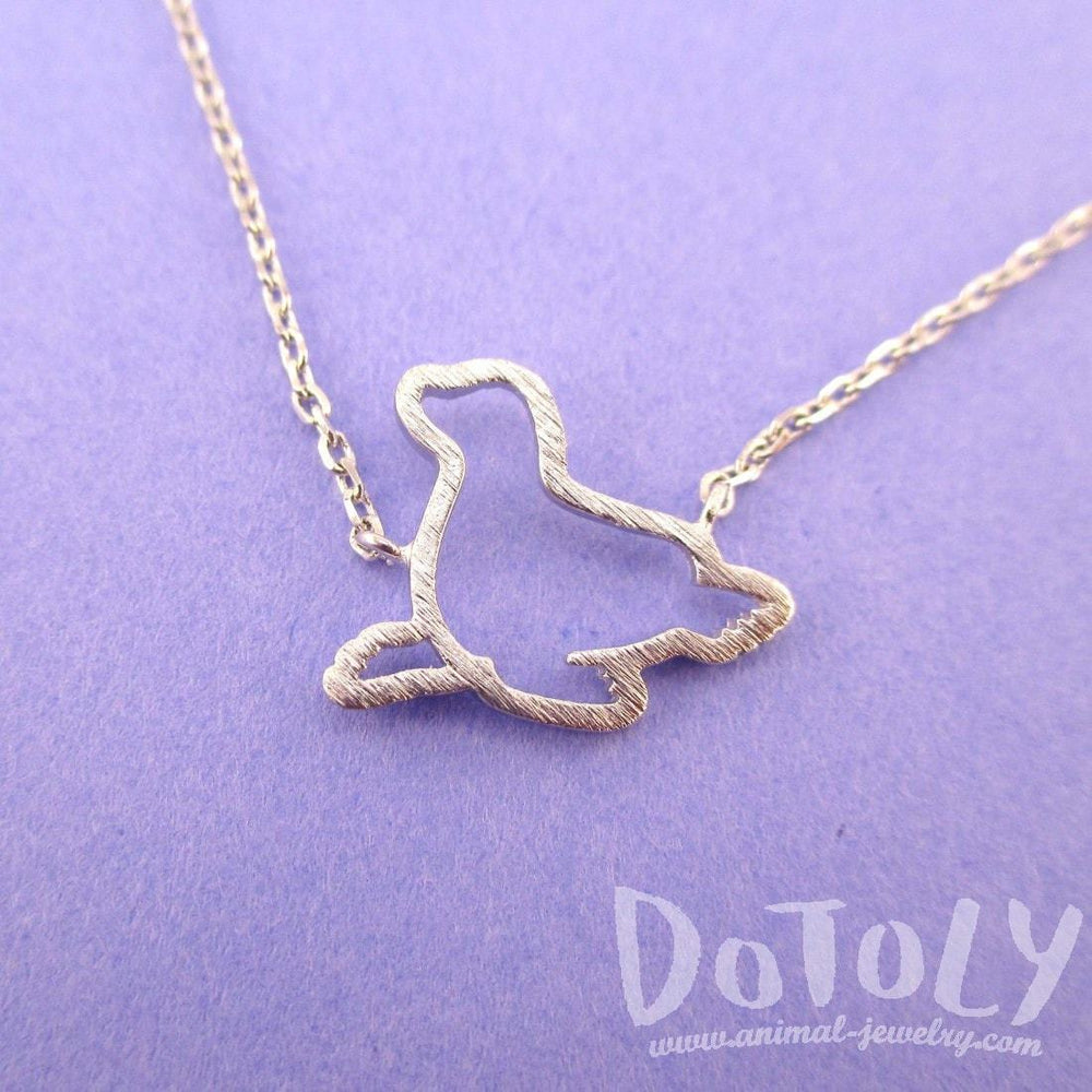 Minimal Sea Lion Seal Outline Shaped Charm Necklace in Silver | Animal Jewelry | DOTOLY