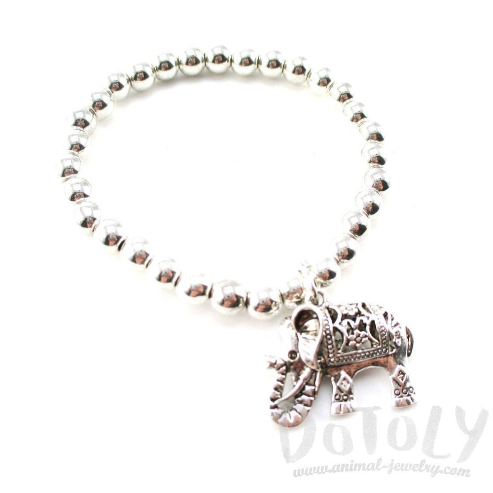 Minimal Silver Beaded Stretchy Bracelet with Elephant Charm | DOTOLY | DOTOLY