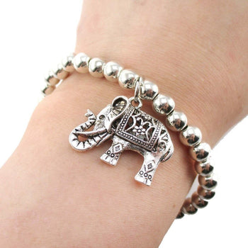 Minimal Silver Beaded Stretchy Bracelet with Elephant Charm | DOTOLY | DOTOLY
