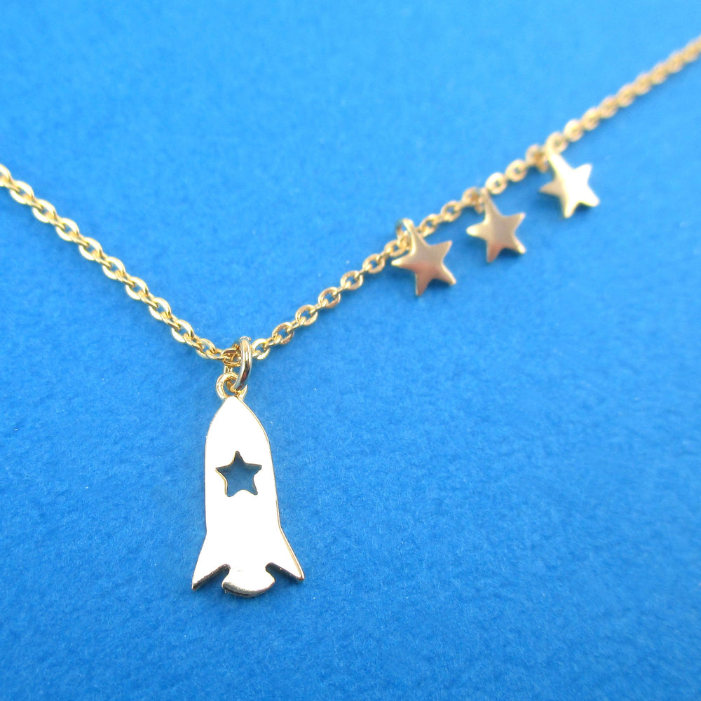 Spaceship Spacecraft Rocket and Stars Shaped Pendant Necklace