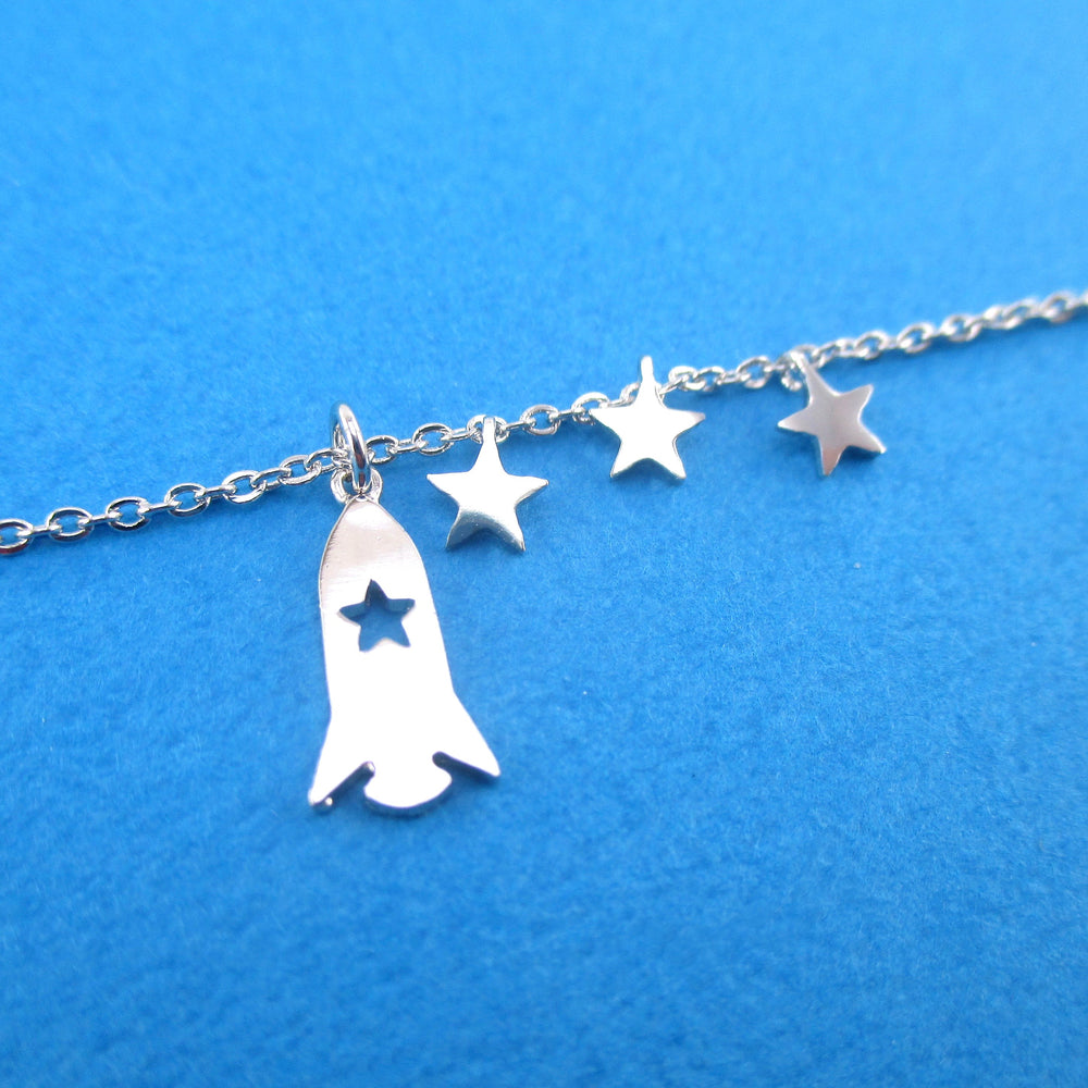Spaceship Spacecraft Rocket and Stars Shaped Pendant Necklace