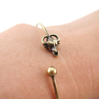 Minimal Taurus Bull Charm Bangle Bracelet Cuff in Brass | DOTOLY