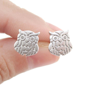 Minimal Wise Barn Owl Shaped Stud Earrings in Silver | Allergy Free | DOTOLY