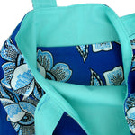 Bright Blue Floral Print Reversible Tote Bags for Women