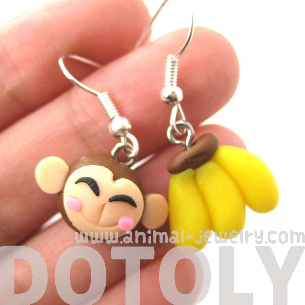 Monkey and Banana Shaped Polymer Clay Dangle Earrings | DOTOLY | DOTOLY