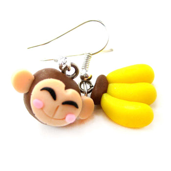 Monkey and Banana Shaped Polymer Clay Dangle Earrings | DOTOLY | DOTOLY