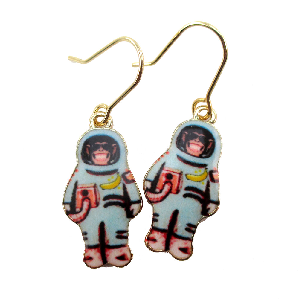 Monkey Astronaut in A Space Suit Space Travel Dangle Earrings