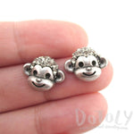 Monkey Face Shaped Rhinestone Stud Earrings in Silver | DOTOLY | DOTOLY