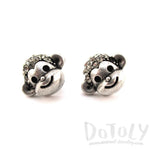 Monkey Face Shaped Rhinestone Stud Earrings in Silver | DOTOLY | DOTOLY