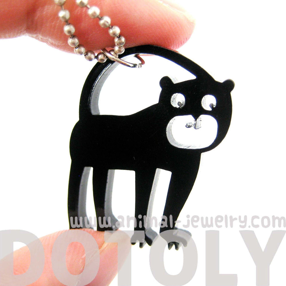 Monkey Silhouette Shaped Pendant Necklace in Black Acrylic | Animal Jewelry | DOTOLY