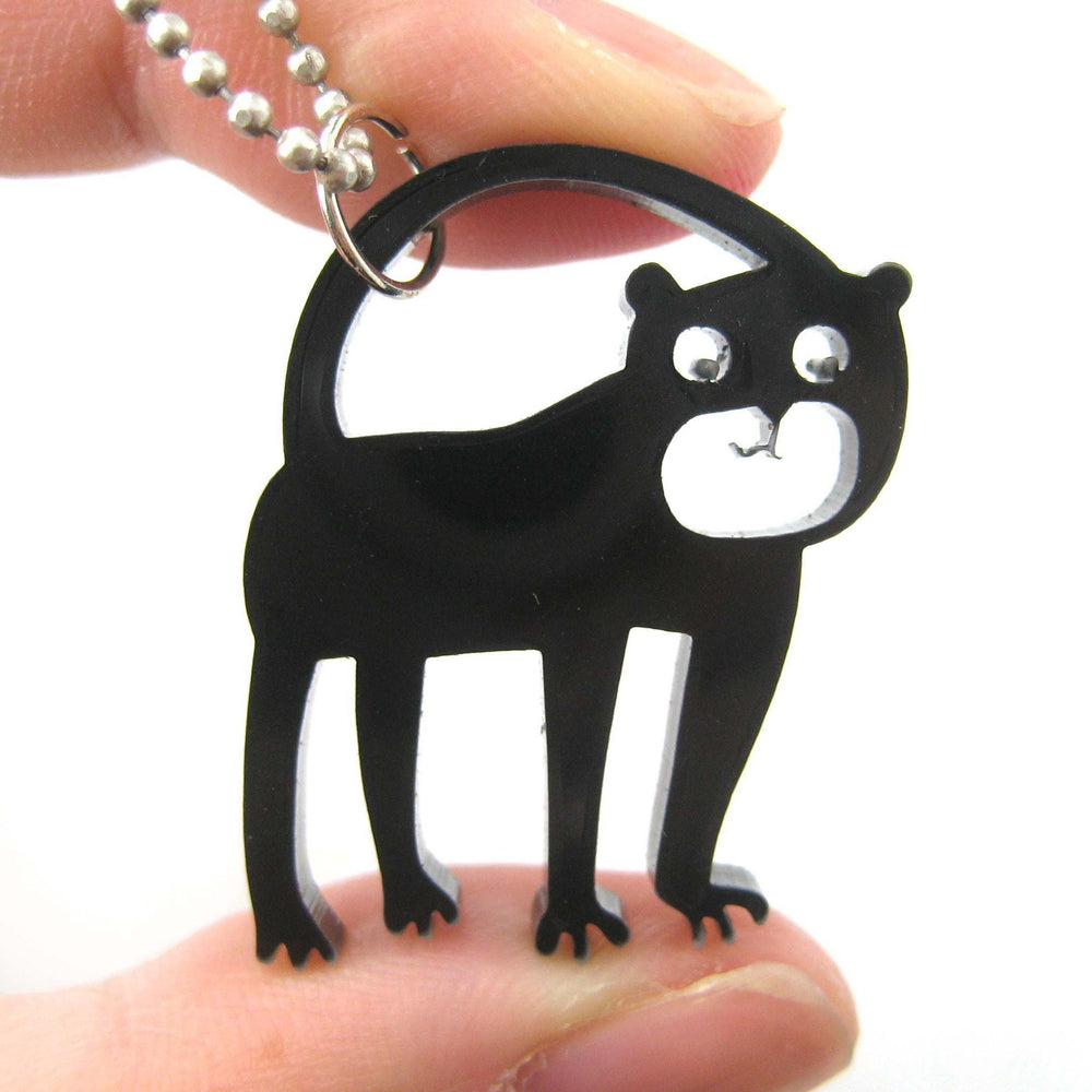 Monkey Silhouette Shaped Pendant Necklace in Black Acrylic | Animal Jewelry | DOTOLY