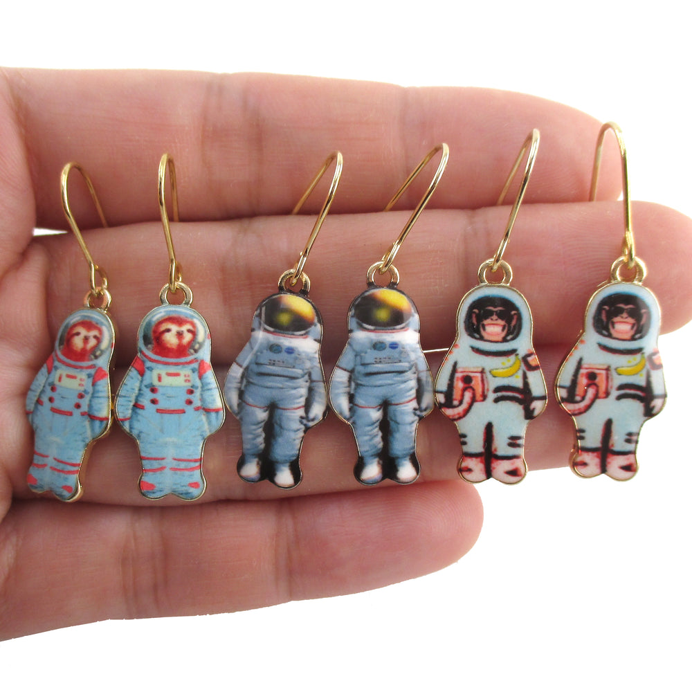 Monkey Sloth Astronaut in A Space Suit Space Travel Dangle Earrings | DOTOLY