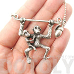 Mother and Baby Chimpanzee Monkey Swinging Shaped Animal Pendant Necklace in Silver | DOTOLY