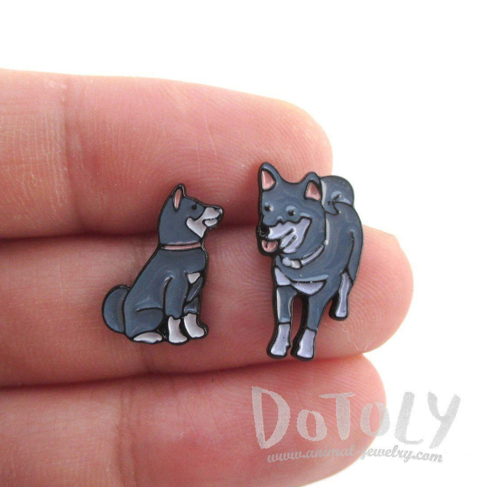 Mother and Baby Dog Puppy Pets Inspired Enamel Stud Earrings | DOTOLY