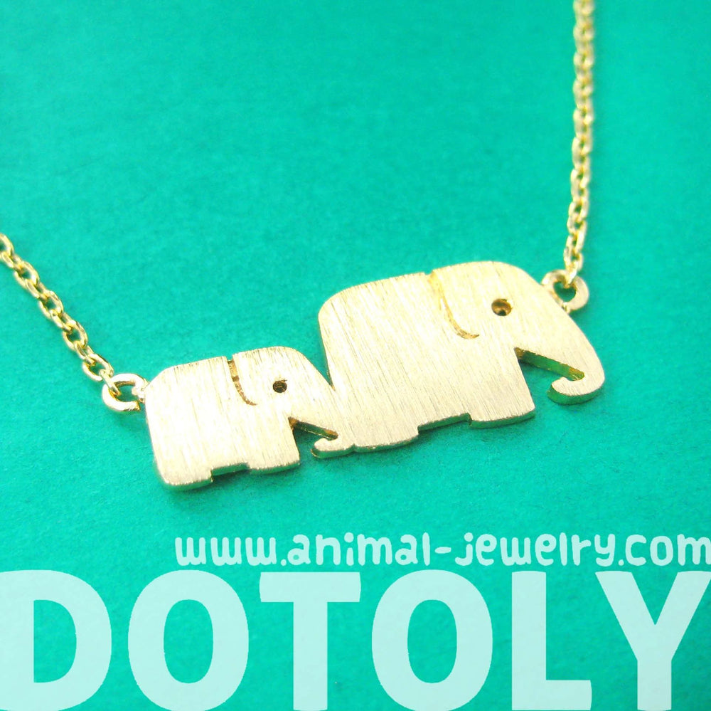 Mother and Baby Elephant Animal Silhouette Pendant Necklace in Gold | DOTOLY | DOTOLY