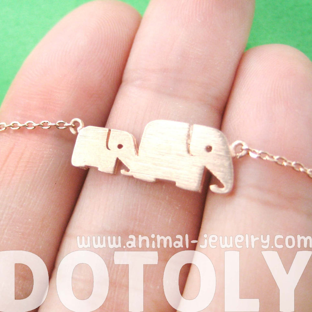 Mother and Baby Elephant Animal Silhouette Pendant Necklace in Rose Gold | DOTOLY | DOTOLY