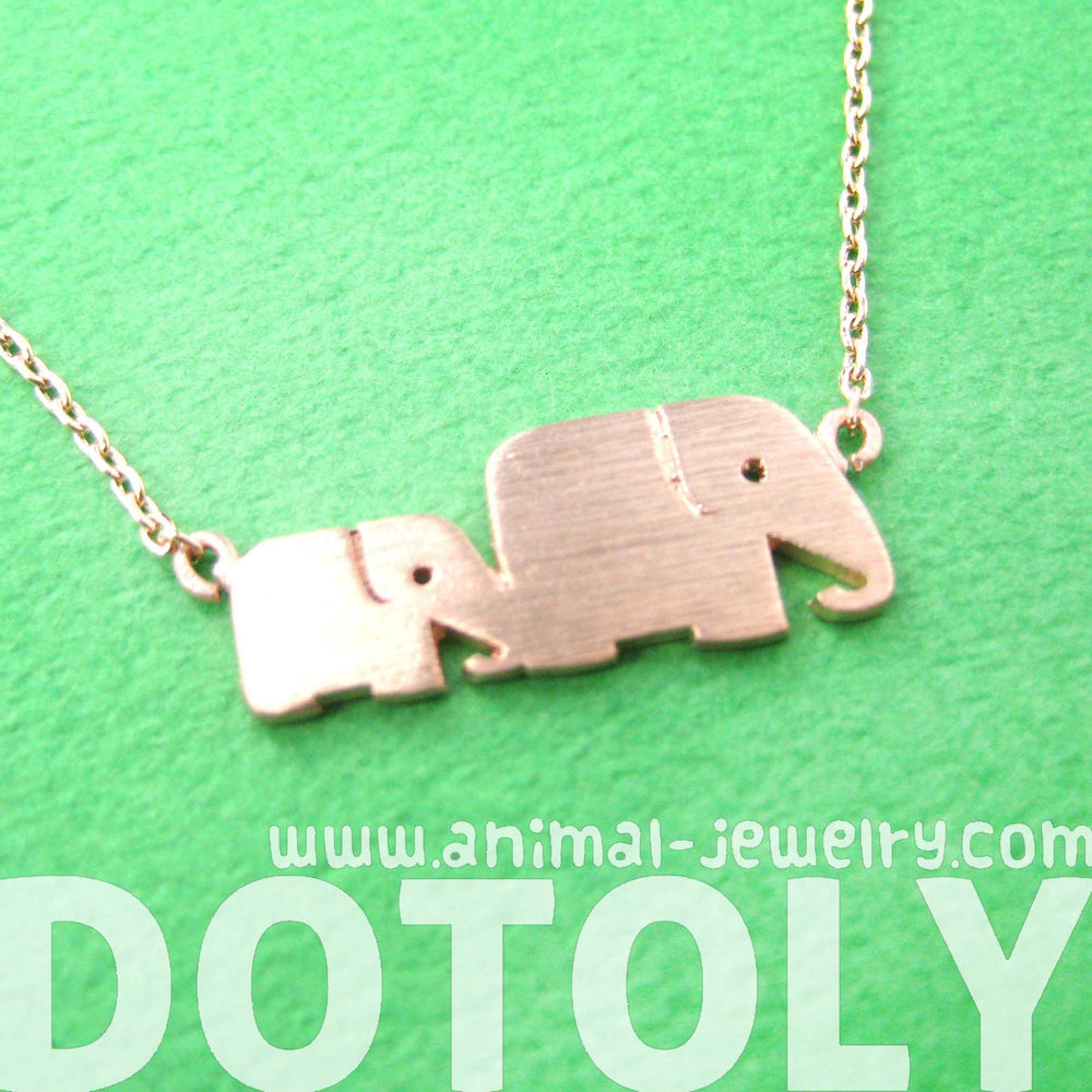 Mother and Baby Elephant Animal Silhouette Pendant Necklace in Rose Gold | DOTOLY | DOTOLY