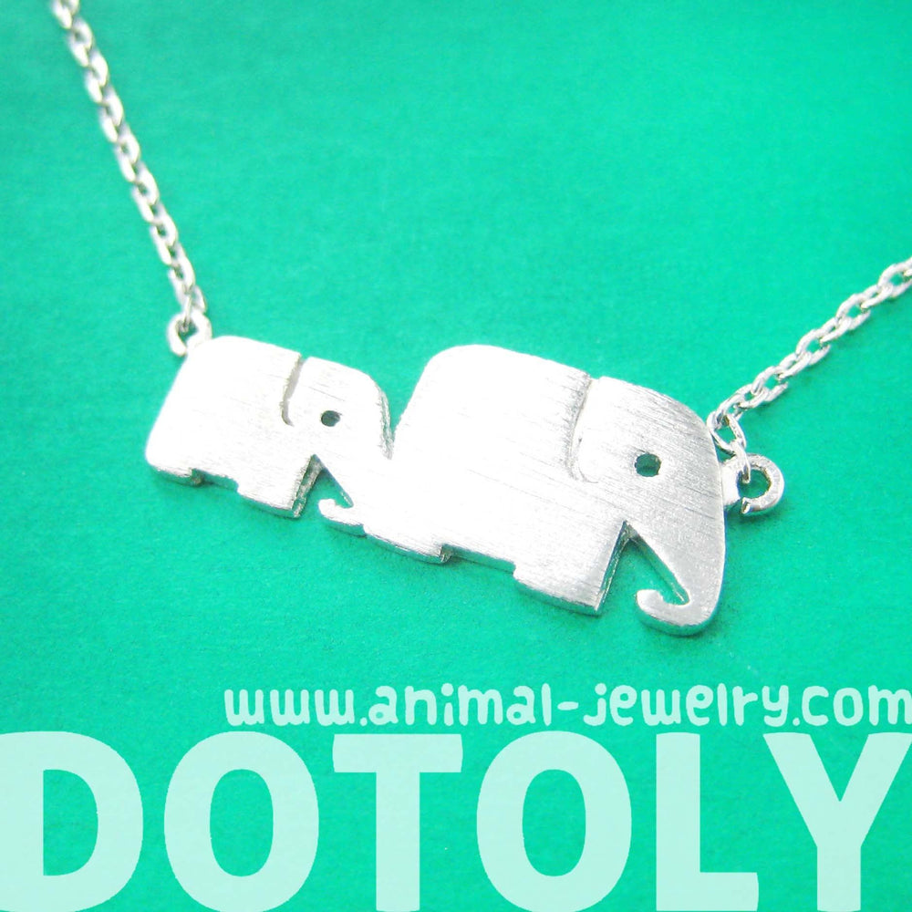 Mother and Baby Elephant Animal Silhouette Pendant Necklace in Silver | DOTOLY | DOTOLY