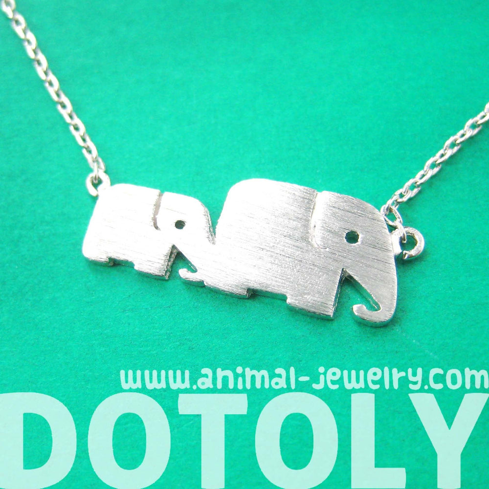 Mother and Baby Elephant Animal Silhouette Pendant Necklace in Silver | DOTOLY | DOTOLY