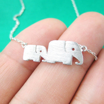 Mother and Baby Elephant Animal Silhouette Pendant Necklace in Silver | DOTOLY | DOTOLY