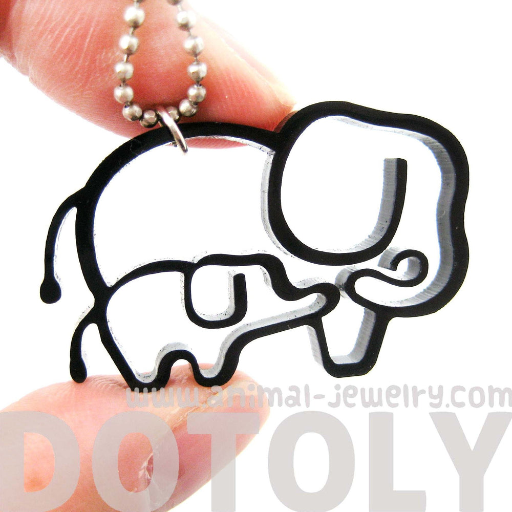 Mother and Baby Elephant Outline Shaped Pendant Necklace in Black Acrylic | DOTOLY | DOTOLY