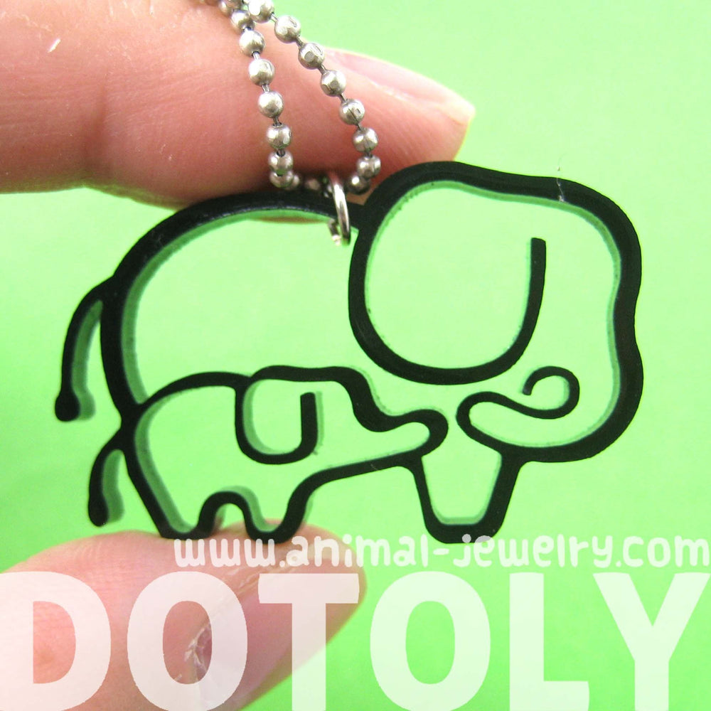 Mother and Baby Elephant Outline Shaped Pendant Necklace in Black Acrylic | DOTOLY | DOTOLY