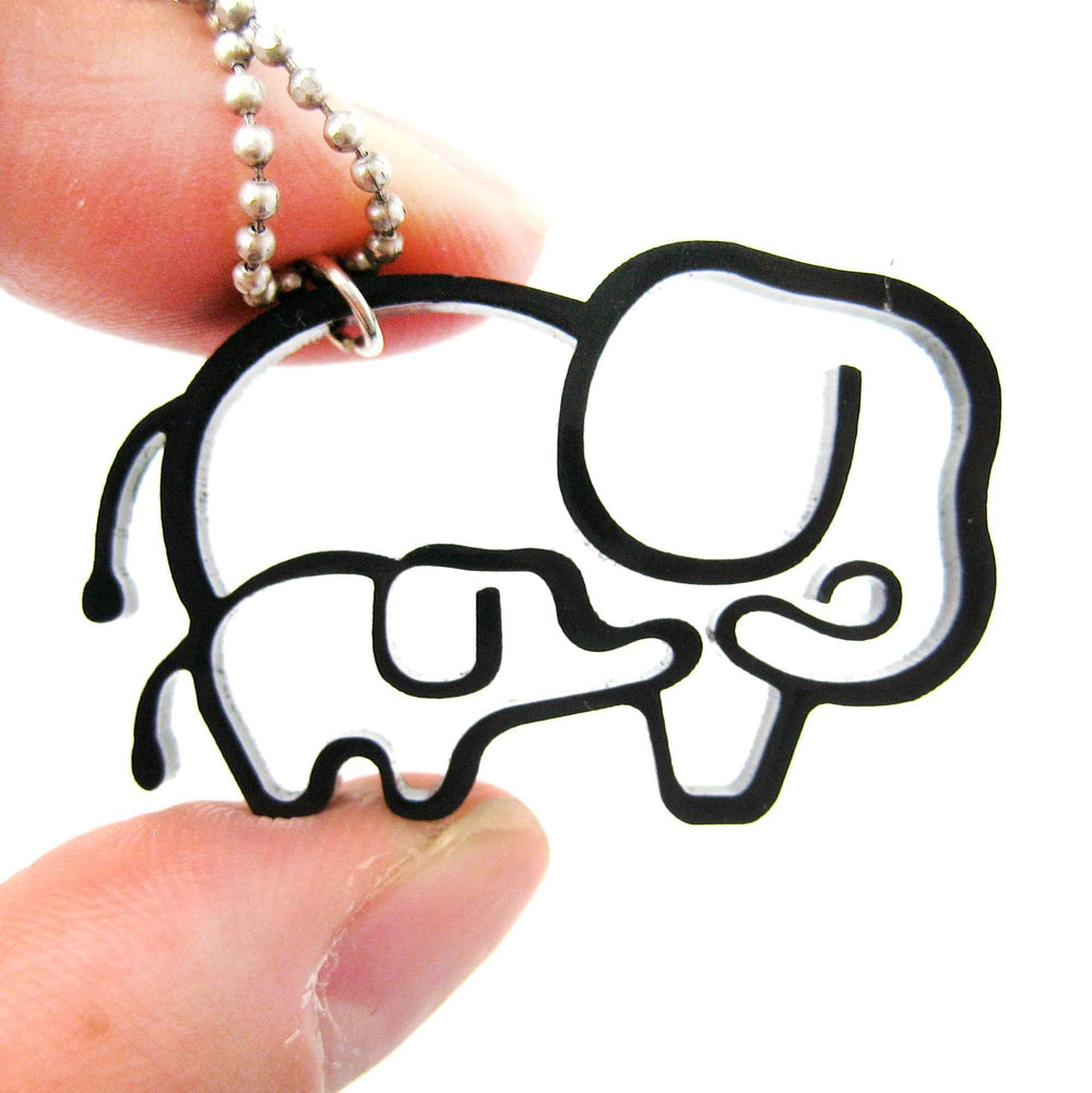 Mother and Baby Elephant Outline Shaped Pendant Necklace in Black Acrylic | DOTOLY | DOTOLY