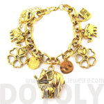 Mother and Baby Elephant Shaped Floral Charm Bracelet in Gold | DOTOLY