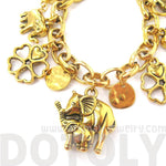 Mother and Baby Elephant Shaped Floral Charm Bracelet in Gold | DOTOLY