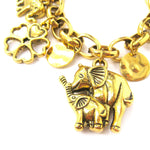 Mother and Baby Elephant Shaped Floral Charm Bracelet in Gold | DOTOLY