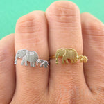 Mother and Baby Elephant Silhouette Shaped Adjustable Ring | DOTOLY