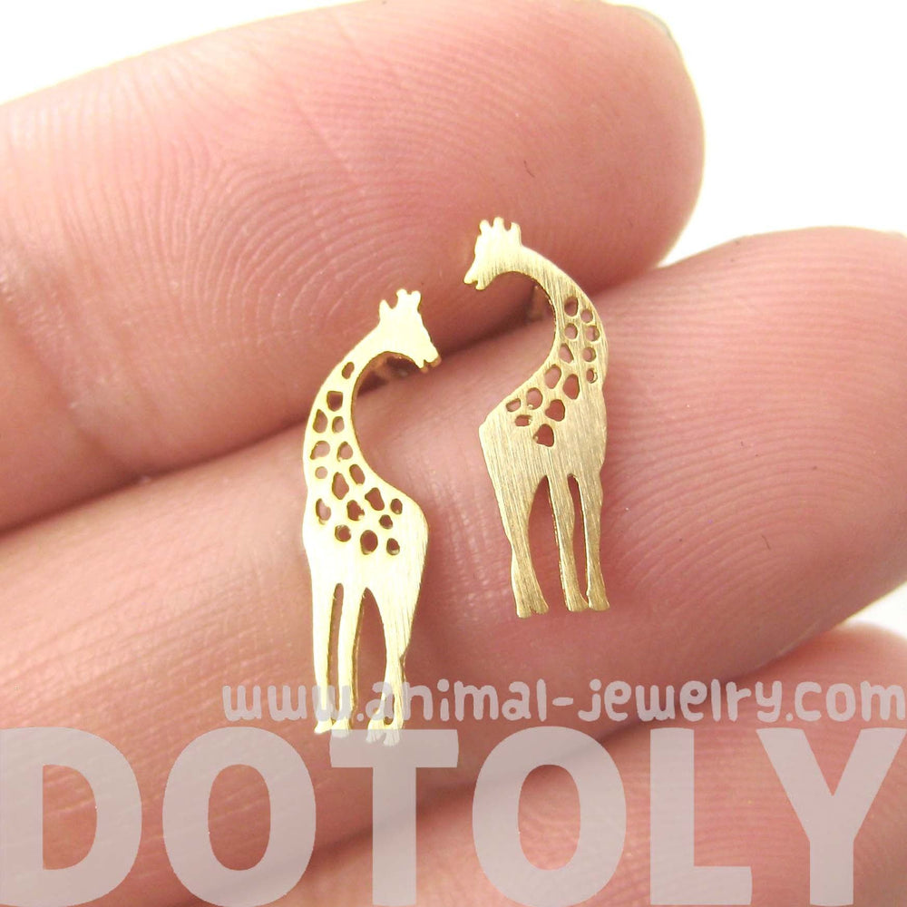 Mother and Baby Giraffe Silhouette Shaped Stud Earrings in Gold | Allergy Free | DOTOLY
