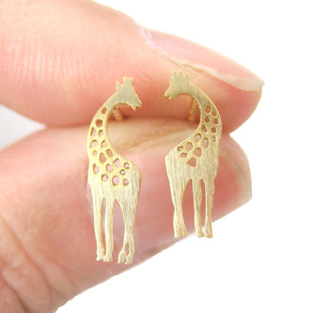 Mother and Baby Giraffe Silhouette Shaped Stud Earrings in Gold | Allergy Free | DOTOLY