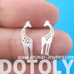 Mother and Baby Giraffe Silhouette Shaped Stud Earrings in Silver | Allergy Free | DOTOLY