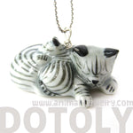 Mother and Baby Kitty Cat Porcelain Ceramic Animal Pendant Necklace | Handmade | DOTOLY