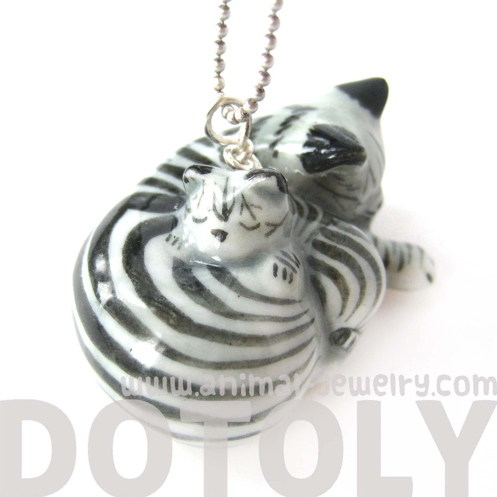 Mother and Baby Kitty Cat Porcelain Ceramic Animal Pendant Necklace | Handmade | DOTOLY