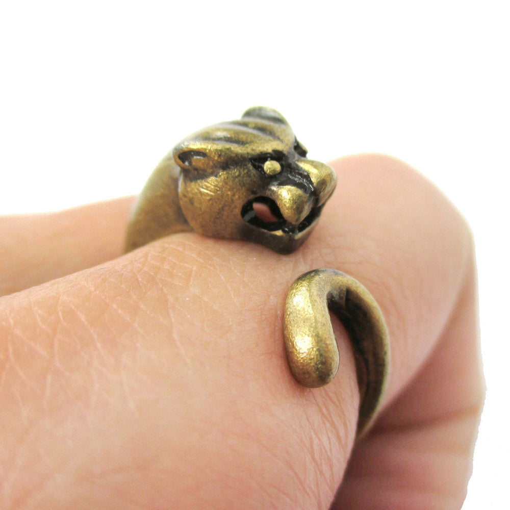 Mountain Lion Cougar Puma Shaped Animal Wrap Ring in Brass | DOTOLY