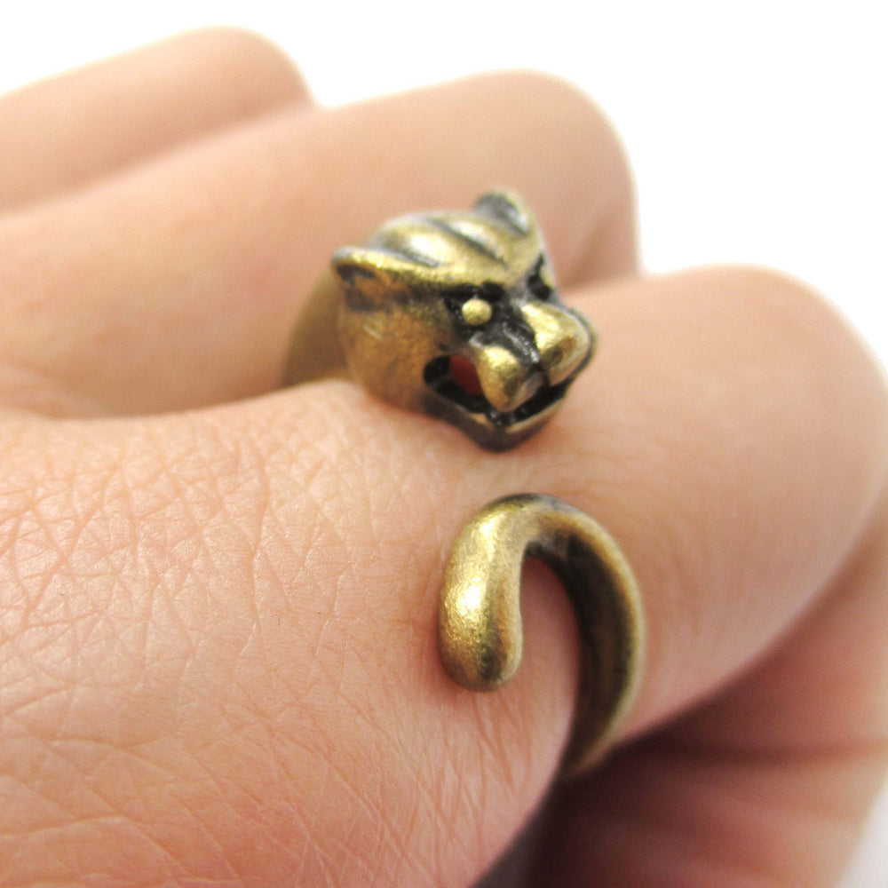 Mountain Lion Cougar Puma Shaped Animal Wrap Ring in Brass | DOTOLY